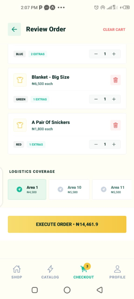 ZoeWash App - Review Cart Screen