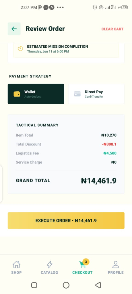 ZoeWash App - Checkout Screen